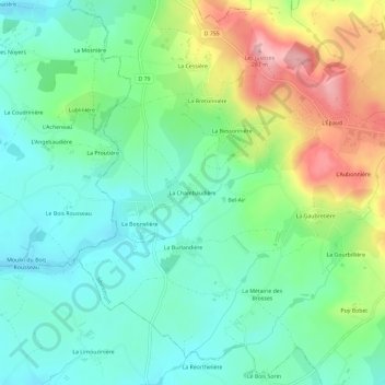 Topografische kaart La Chambaudière, hoogte, reliëf