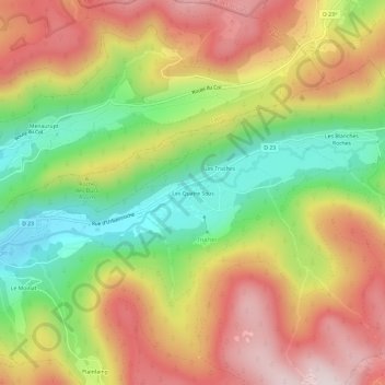 Topografische kaart Les Quatre Sous, hoogte, reliëf