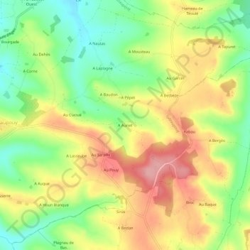 Topografische kaart A Auriet, hoogte, reliëf