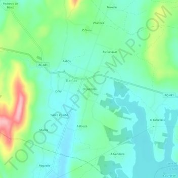 Topografische kaart O Outeiro, hoogte, reliëf