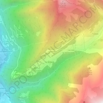 Topografische kaart La Curiaz, hoogte, reliëf