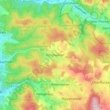 Topografische kaart Ritschweier, hoogte, reliëf