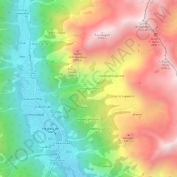 Topografische kaart Cialfrezzo Inferiore, hoogte, reliëf