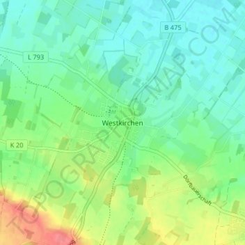 Topografische kaart Westkirchen, hoogte, reliëf