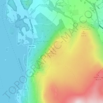 Topografische kaart Walla Crag, hoogte, reliëf