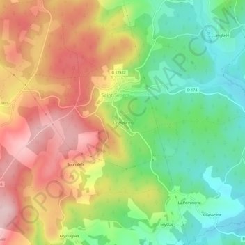 Topografische kaart Le Malaret, hoogte, reliëf