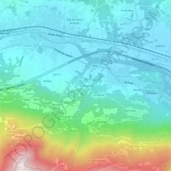 Topografische kaart Roncaglie, hoogte, reliëf