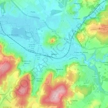Topografische kaart Vesoul, hoogte, reliëf