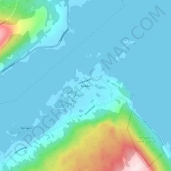 Topografische kaart Fjelldal, hoogte, reliëf