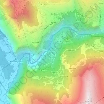 Topografische kaart La Rivoire, hoogte, reliëf