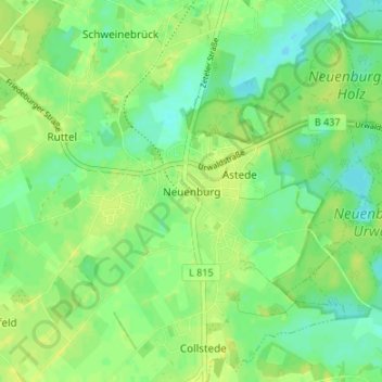 Topografische kaart Neuenburg, hoogte, reliëf