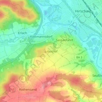 Topografische kaart Juliushof, hoogte, reliëf