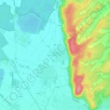 Topografische kaart Niederrimsingen, hoogte, reliëf