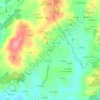Topografische kaart Gundín, hoogte, reliëf