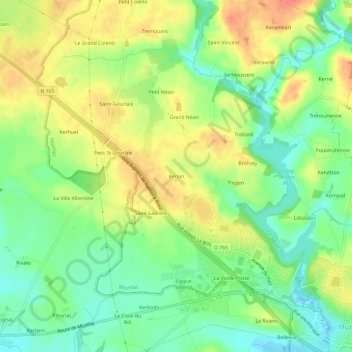 Topografische kaart Kerlan, hoogte, reliëf