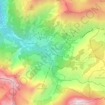 Topografische kaart Schröcken, hoogte, reliëf