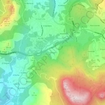 Topografische kaart A Fraga, hoogte, reliëf