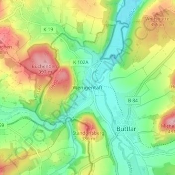 Topografische kaart Wenigentaft, hoogte, reliëf