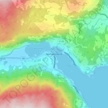 Topografische kaart Norheimsund, hoogte, reliëf