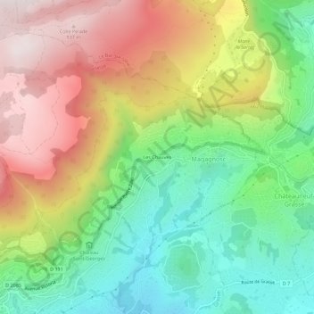 Topografische kaart Les Chauves, hoogte, reliëf
