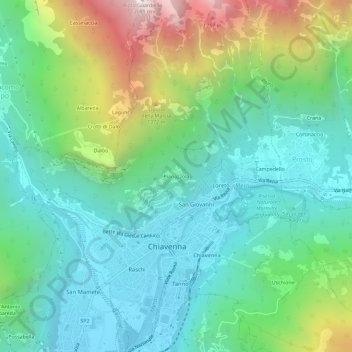 Topografische kaart Pianazzola, hoogte, reliëf