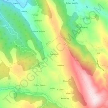 Topografische kaart Castrodelo, hoogte, reliëf