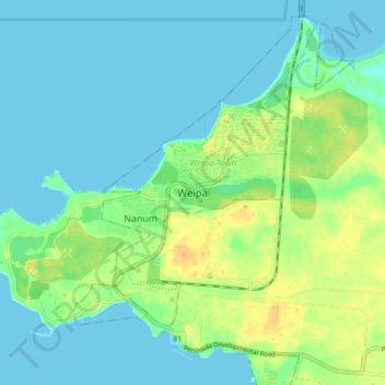 Topografische kaart Weipa, hoogte, reliëf