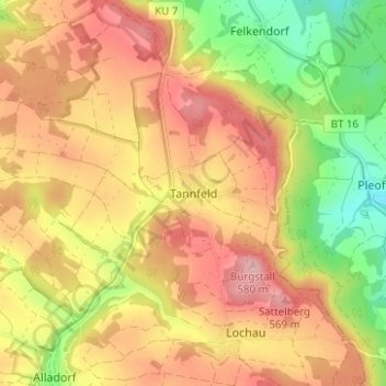 Topografische kaart Tannfeld, hoogte, reliëf