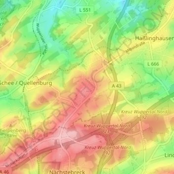 Topografische kaart Hobeuken, hoogte, reliëf