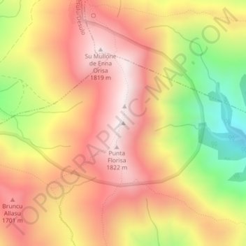 Topografische kaart Punta La Marmora, hoogte, reliëf