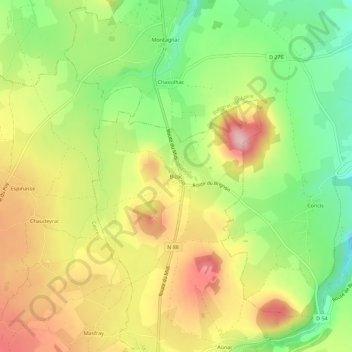 Topografische kaart Bizac, hoogte, reliëf
