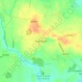 Topografische kaart High Ercall, hoogte, reliëf