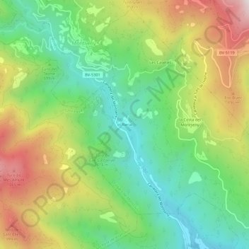 Topografische kaart el Rieral, hoogte, reliëf
