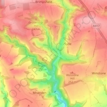 Topografische kaart Caudle Green, hoogte, reliëf