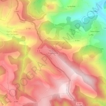 Topografische kaart Roquecezière, hoogte, reliëf