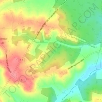 Topografische kaart Cougne, hoogte, reliëf
