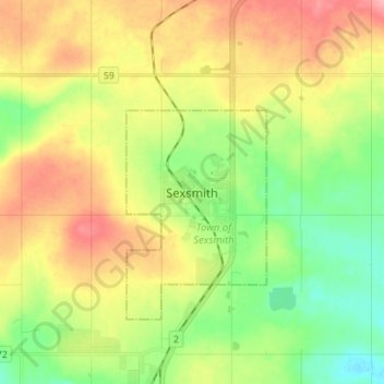 Topografische kaart Sexsmith, hoogte, reliëf