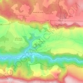 Topografische kaart Le Causse, hoogte, reliëf