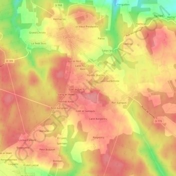 Topografische kaart Prat Fetan, hoogte, reliëf