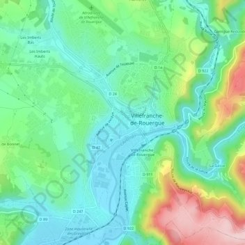 Topografische kaart Les Ruelles, hoogte, reliëf