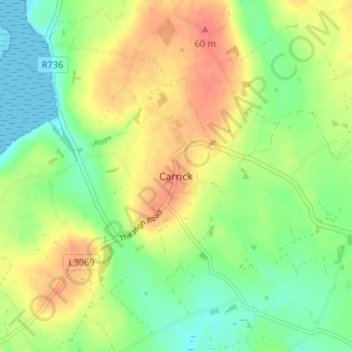 Topografische kaart Carrick, hoogte, reliëf