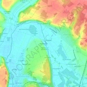 Topografische kaart Rochambeau, hoogte, reliëf
