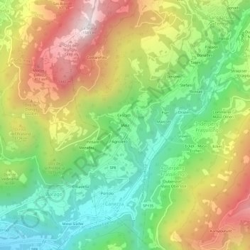 Topografische kaart Mala, hoogte, reliëf