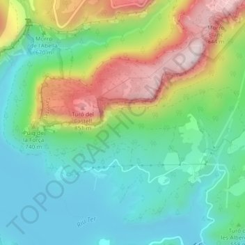 Topografische kaart Cingles de Tavertet, hoogte, reliëf