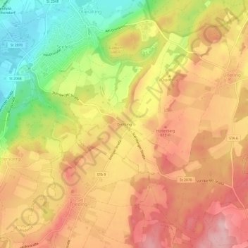 Topografische kaart Drößling, hoogte, reliëf