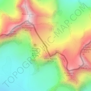 Topografische kaart Forcola di Cresta Guzza, hoogte, reliëf