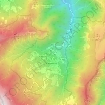 Topografische kaart Ospitale, hoogte, reliëf