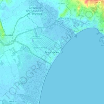 Topografische kaart Empuriabrava, hoogte, reliëf