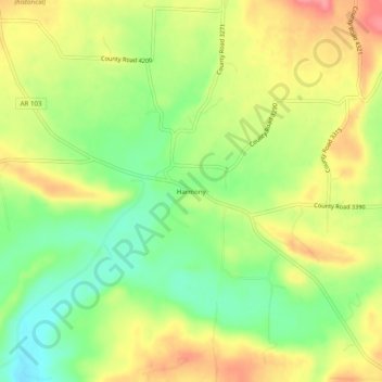 Topografische kaart Harmony, hoogte, reliëf