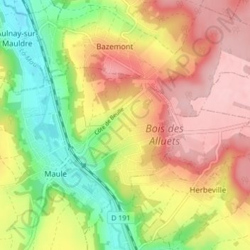Topografische kaart Cauchoiserie, hoogte, reliëf